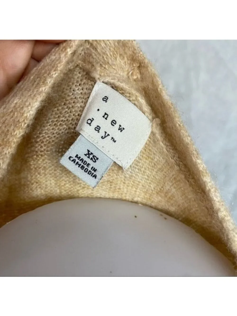 A New Day Colorblock Open Front Cardigan XS Beige Gray Brown Pockets Lightweight - Picture 4 of 10